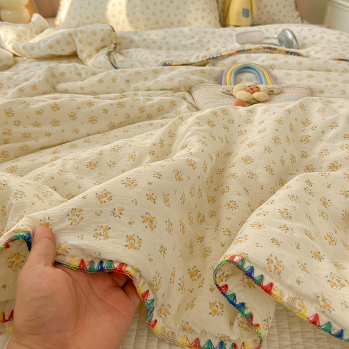 91家纺网 家纺一手货源 找家纺 韩巢家纺 2025夏季新款A类云感双层纱花边款夏被夏凉被空调被薄被子 贝壳边-橘子海