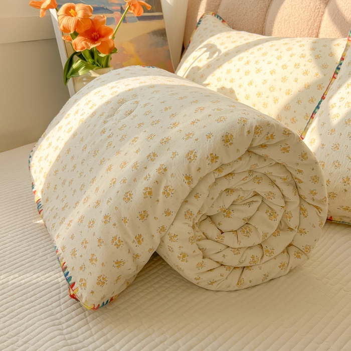 91家纺网 家纺一手货源 找家纺 韩巢家纺 2025夏季新款A类云感双层纱花边款夏被夏凉被空调被薄被子 贝壳边-橘子海