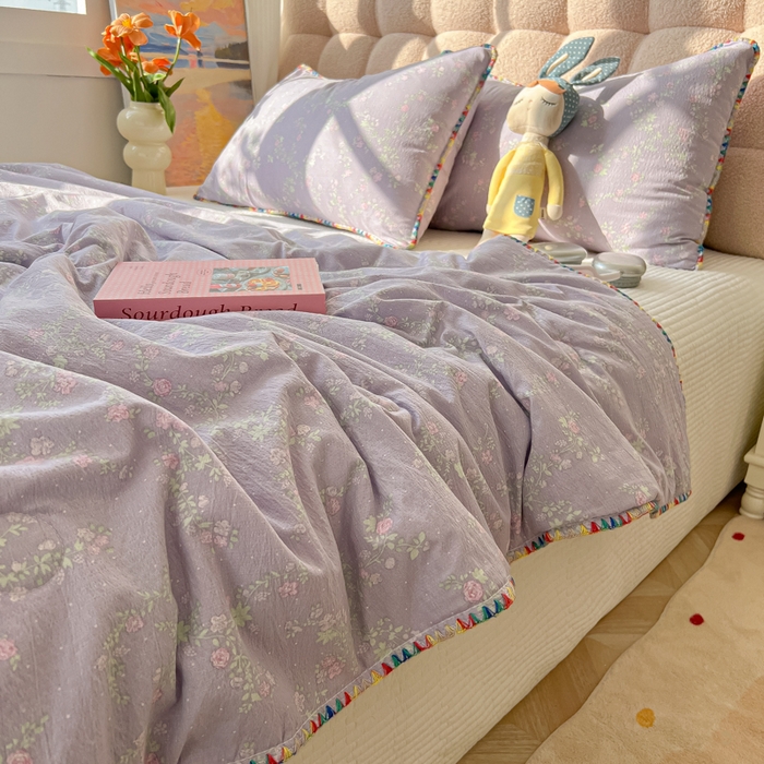 91家纺网 家纺一手货源 找家纺 韩巢家纺 2025夏季新款A类云感双层纱花边款夏被夏凉被空调被薄被子 贝壳边-恋如青柠香