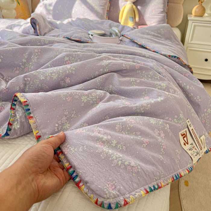 91家纺网 家纺一手货源 找家纺 韩巢家纺 2025夏季新款A类云感双层纱花边款夏被夏凉被空调被薄被子 贝壳边-恋如青柠香