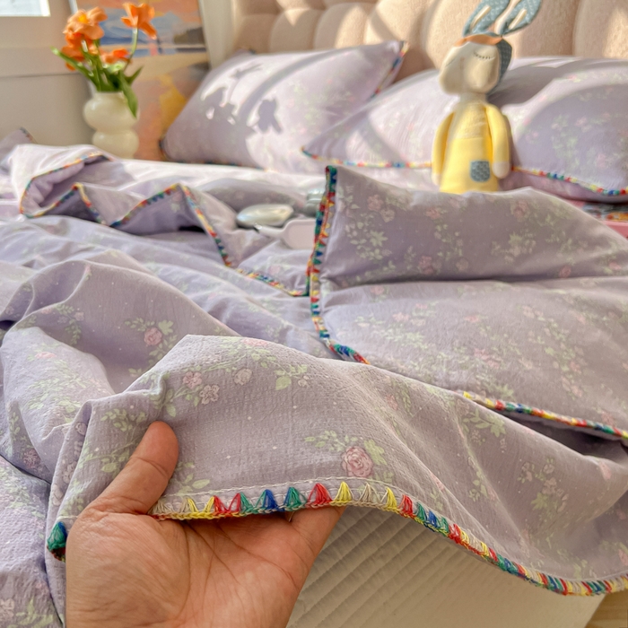 91家纺网 家纺一手货源 找家纺 韩巢家纺 2025夏季新款A类云感双层纱花边款夏被夏凉被空调被薄被子 贝壳边-恋如青柠香