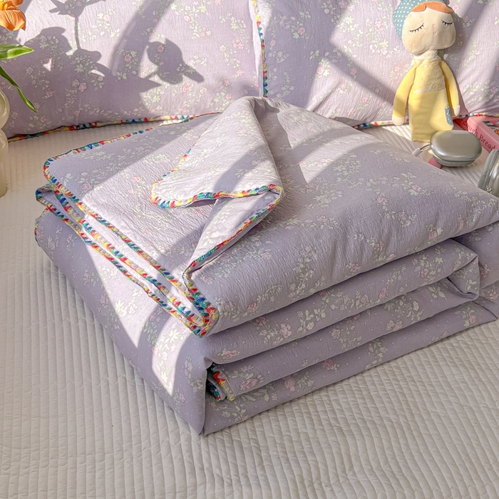 91家纺网 家纺一手货源 找家纺 韩巢家纺 2025夏季新款A类云感双层纱花边款夏被夏凉被空调被薄被子 贝壳边-恋如青柠香