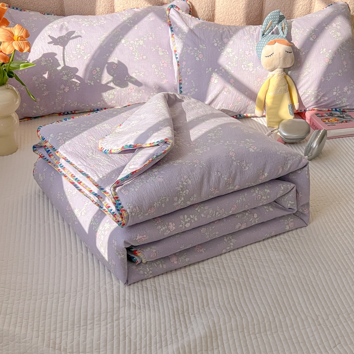 91家纺网 家纺一手货源 找家纺 韩巢家纺 2025夏季新款A类云感双层纱花边款夏被夏凉被空调被薄被子 贝壳边-恋如青柠香