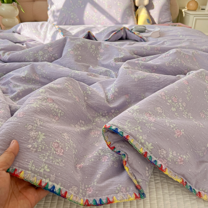 91家纺网 家纺一手货源 找家纺 韩巢家纺 2025夏季新款A类云感双层纱花边款夏被夏凉被空调被薄被子 贝壳边-恋如青柠香