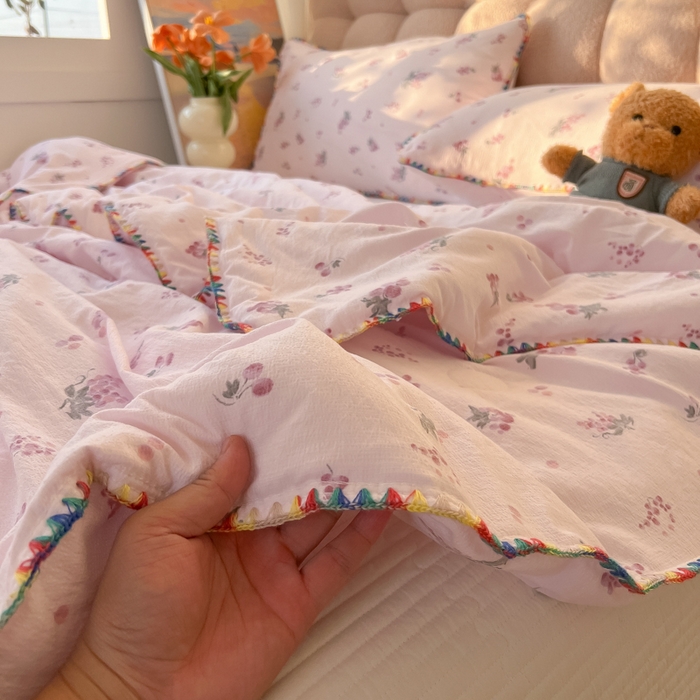 91家纺网 家纺一手货源 找家纺 韩巢家纺 2025夏季新款A类云感双层纱花边款夏被夏凉被空调被薄被子 贝壳边-葡萄七分甜