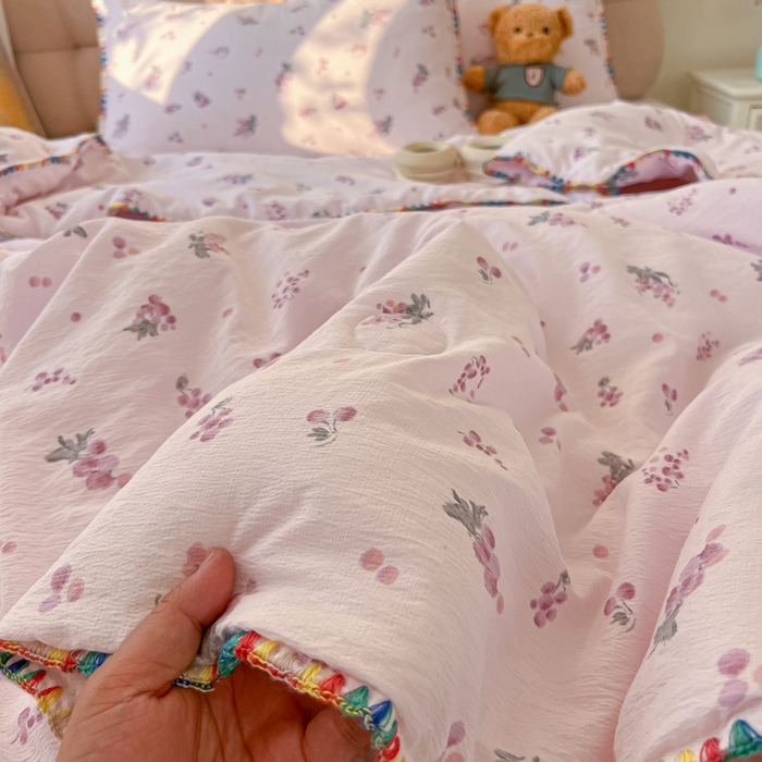 91家纺网 家纺一手货源 找家纺 韩巢家纺 2025夏季新款A类云感双层纱花边款夏被夏凉被空调被薄被子 贝壳边-葡萄七分甜