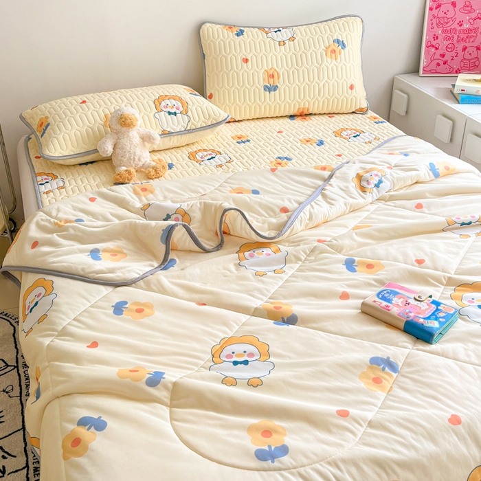 91家纺网 家纺一手货源 找家纺 （总）沐慕 2025新款小清新凉感丝夏被凉席四件套