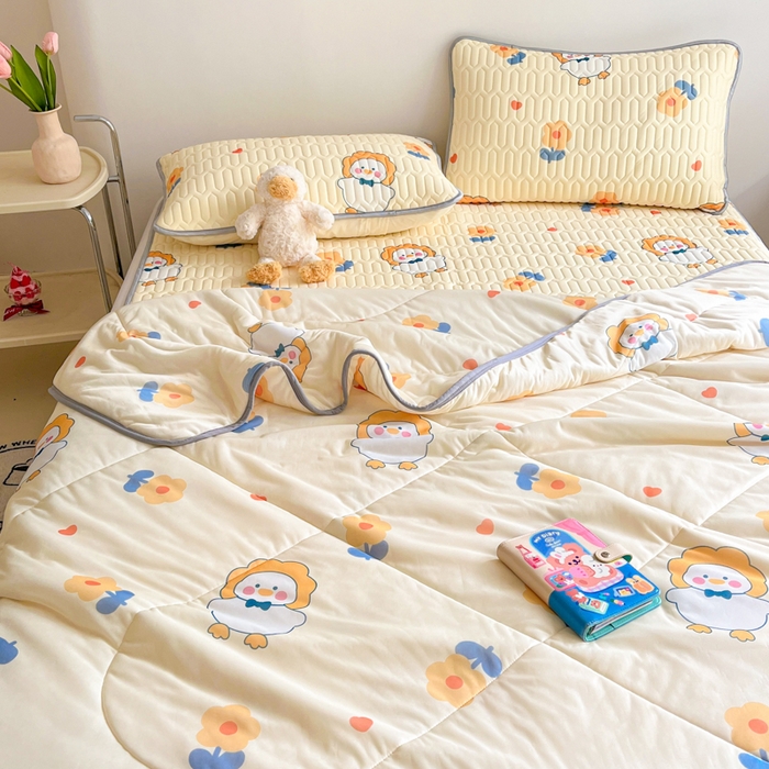 91家纺网 家纺一手货源 找家纺 （总）沐慕 2025新款小清新凉感丝夏被凉席四件套