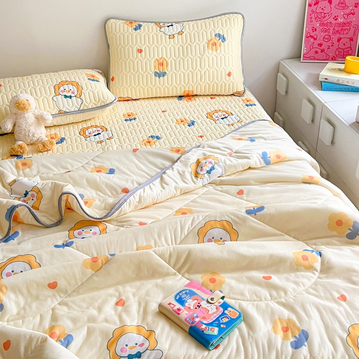 91家纺网 家纺一手货源 找家纺 （总）沐慕 2025新款小清新凉感丝夏被凉席四件套