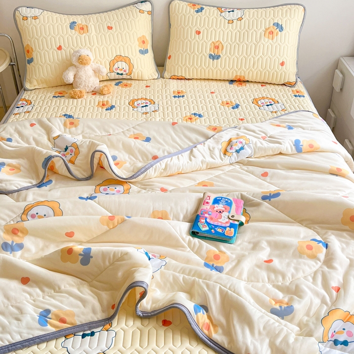 91家纺网 家纺一手货源 找家纺 （总）沐慕 2025新款小清新凉感丝夏被凉席四件套