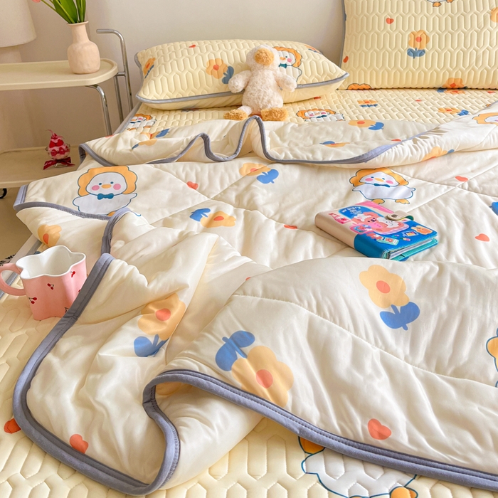 91家纺网 家纺一手货源 找家纺 （总）沐慕 2025新款小清新凉感丝夏被凉席四件套