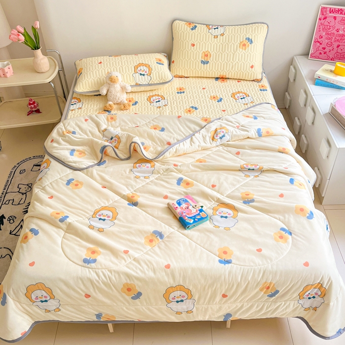 91家纺网 家纺一手货源 找家纺 （总）沐慕 2025新款小清新凉感丝夏被凉席四件套