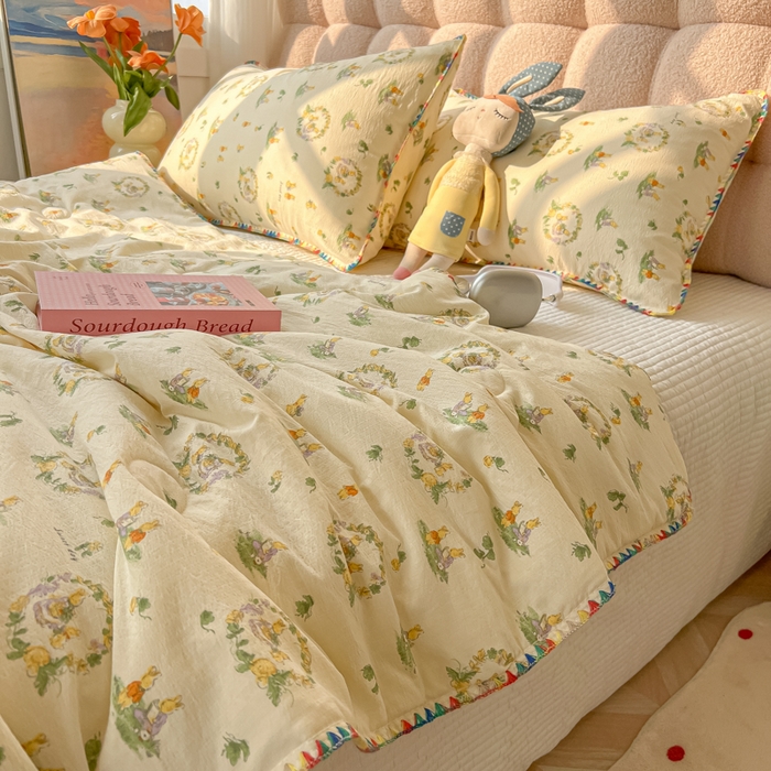 91家纺网 家纺一手货源 找家纺 韩巢家纺 2025夏季新款A类云感双层纱花边款夏被夏凉被空调被薄被子 贝壳边-兔子的世界