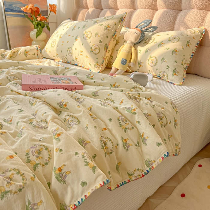 91家纺网 家纺一手货源 找家纺 韩巢家纺 2025夏季新款A类云感双层纱花边款夏被夏凉被空调被薄被子 贝壳边-兔子的世界