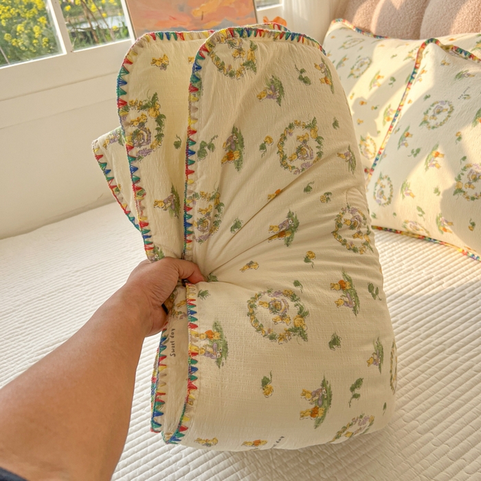 91家纺网 家纺一手货源 找家纺 韩巢家纺 2025夏季新款A类云感双层纱花边款夏被夏凉被空调被薄被子 贝壳边-兔子的世界