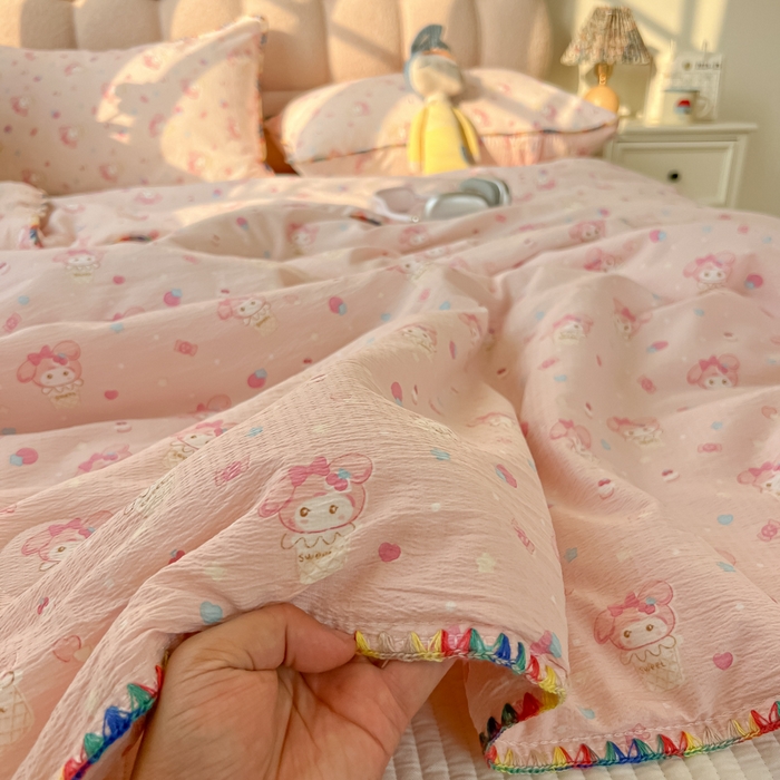 91家纺网 家纺一手货源 找家纺 韩巢家纺 2025夏季新款A类云感双层纱花边款夏被夏凉被空调被薄被子 贝壳边-小美冰激凌