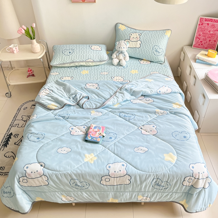 91家纺网 家纺一手货源 找家纺 （总）沐慕 2025新款小清新凉感丝夏被凉席四件套