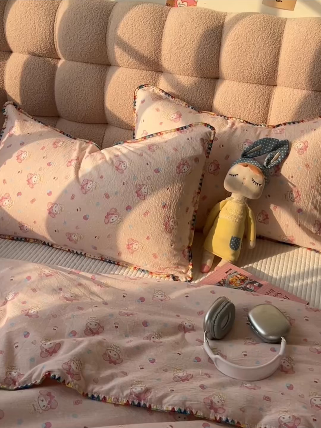 91家纺网 家纺一手货源 找家纺 韩巢家纺 2025夏季新款A类云感双层纱花边款夏被夏凉被空调被薄被子 贝壳边-小美冰激凌