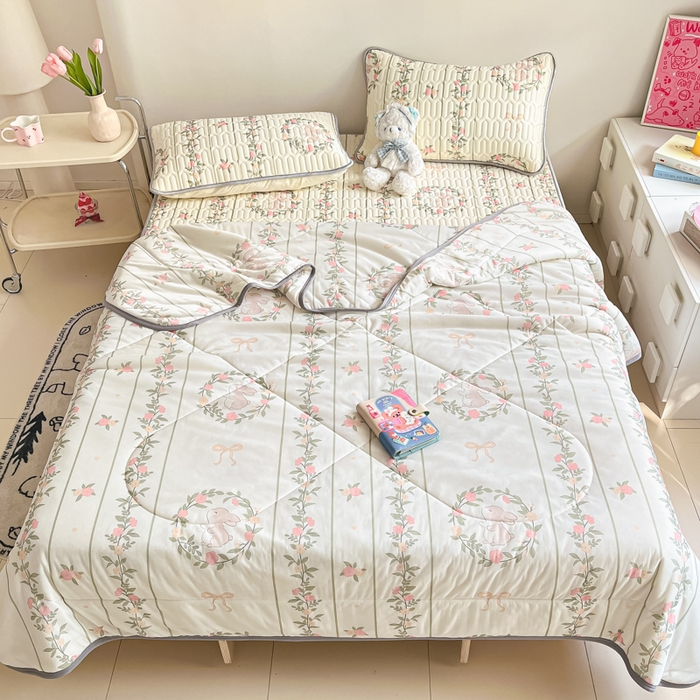 沐慕 2025新款小清新凉感丝夏被凉席四件套 花环兔兔