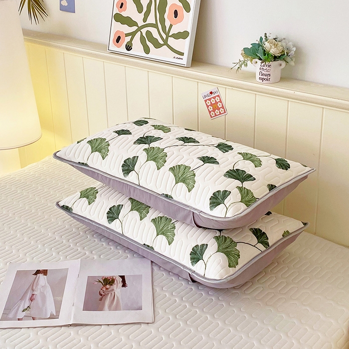 91家纺网 家纺一手货源 找家纺 芯宜佳 2025新款A类凉感丝乳胶单人枕套 秋叶缤纷-绿