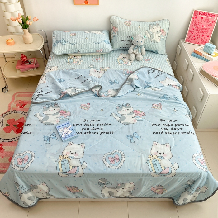 沐慕 2025新款小清新凉感丝夏被凉席四件套 萌宠礼物