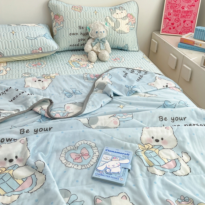 91家纺网 家纺一手货源 找家纺 沐慕 2025新款小清新凉感丝夏被凉席四件套 萌宠礼物