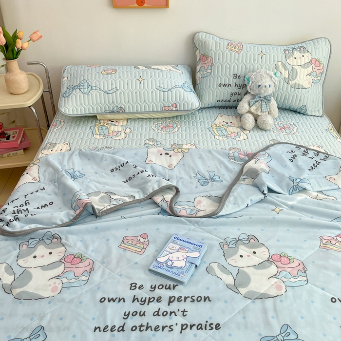 91家纺网 家纺一手货源 找家纺 沐慕 2025新款小清新凉感丝夏被凉席四件套 萌宠礼物