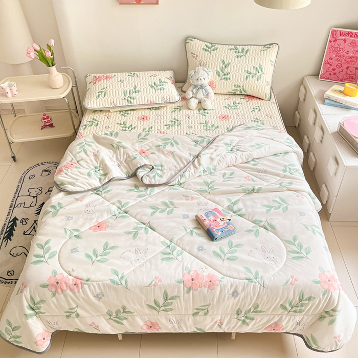 沐慕 2025新款小清新凉感丝夏被凉席四件套 莫妮卡