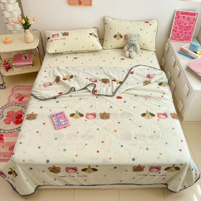 沐慕 2025新款小清新凉感丝夏被凉席四件套 三小只