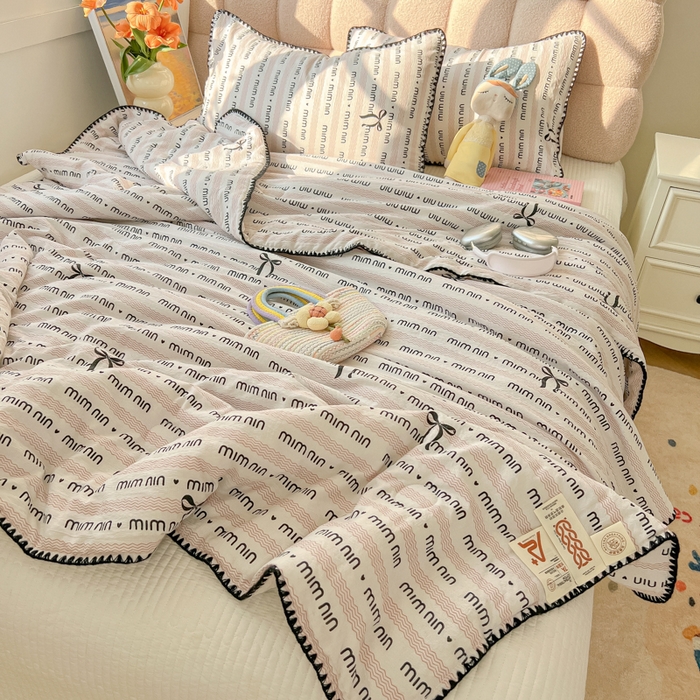 91家纺网 家纺一手货源 找家纺 韩巢家纺 2025夏季新款A类云感双层纱花边款夏被夏凉被空调被薄被子 贝壳边-韵味粉