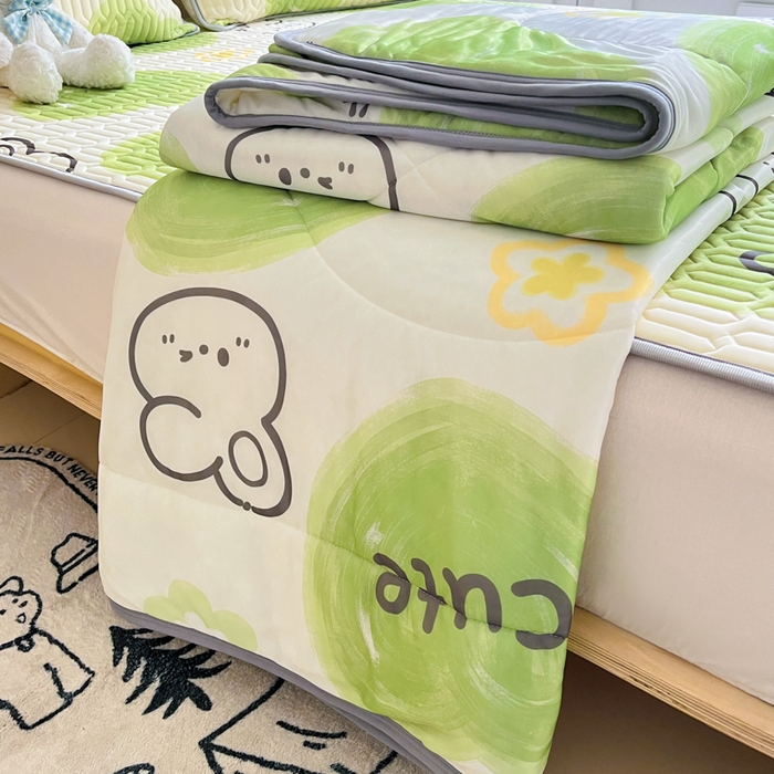 91家纺网 家纺一手货源 找家纺 沐慕 2025新款小清新凉感丝夏被凉席四件套 森系兔