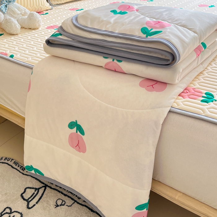 91家纺网 家纺一手货源 找家纺 沐慕 2025新款小清新凉感丝夏被凉席四件套 郁金香