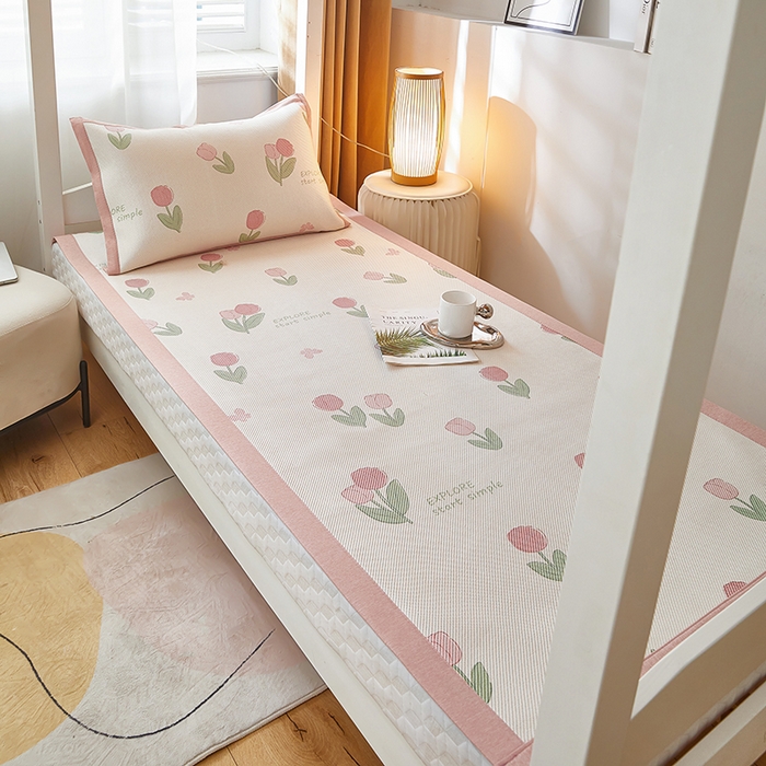 91家纺网 家纺一手货源 找家纺 （总）沐慕 2025新款学生床小清新印花冰藤席