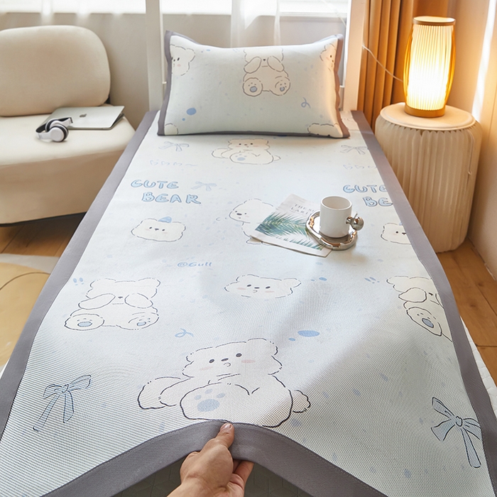 91家纺网 家纺一手货源 找家纺 （总）沐慕 2025新款学生床小清新印花冰藤席