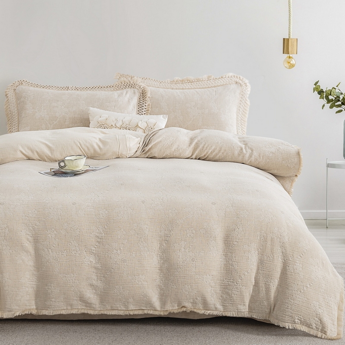 91家纺网 家纺一手货源 找家纺 （总）鲁爱家纺供货 2025新款AB版棉麻流苏款四件套