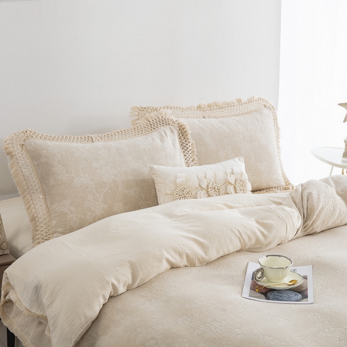 91家纺网 家纺一手货源 找家纺 （总）鲁爱家纺供货 2025新款AB版棉麻流苏款四件套