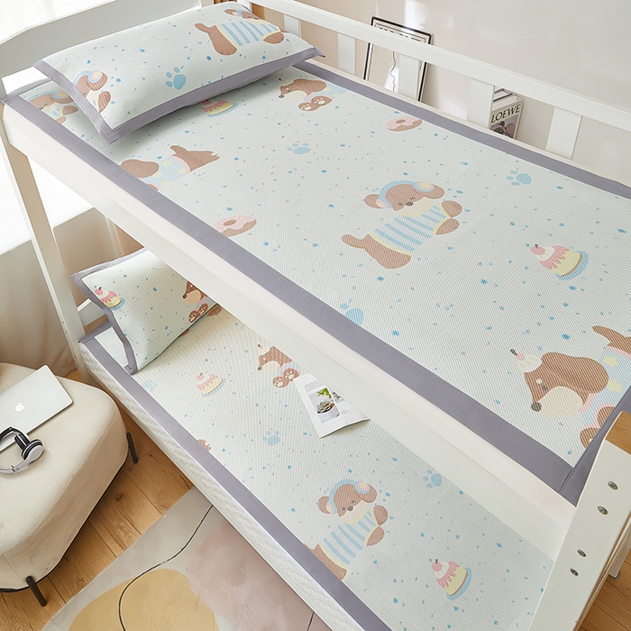 91家纺网 家纺一手货源 找家纺 沐慕 2025新款学生床小清新印花冰藤席 腊肠狗