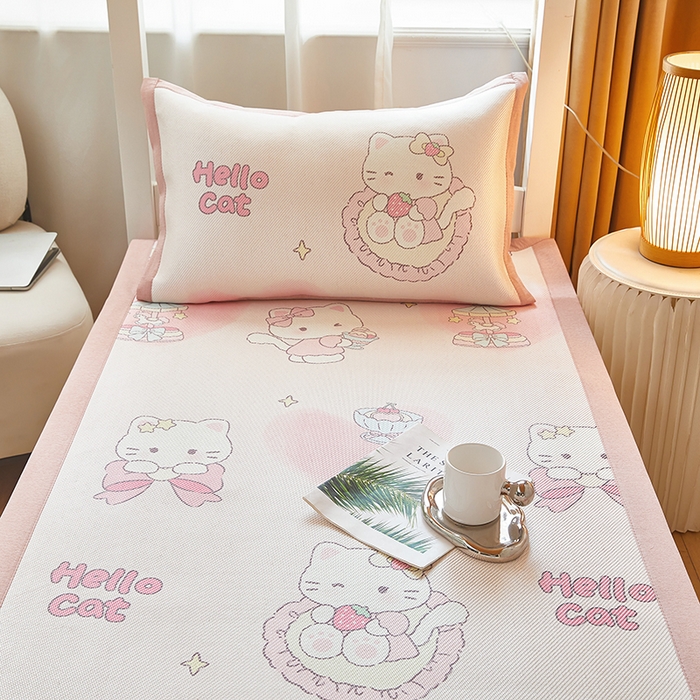 91家纺网 家纺一手货源 找家纺 沐慕 2025新款学生床小清新印花冰藤席 猫咪公主