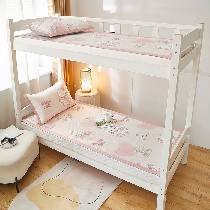 91家纺网 家纺一手货源 找家纺 沐慕 2025新款学生床小清新印花冰藤席 猫咪公主