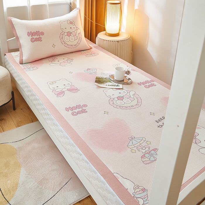 91家纺网 家纺一手货源 找家纺 沐慕 2025新款学生床小清新印花冰藤席 猫咪公主