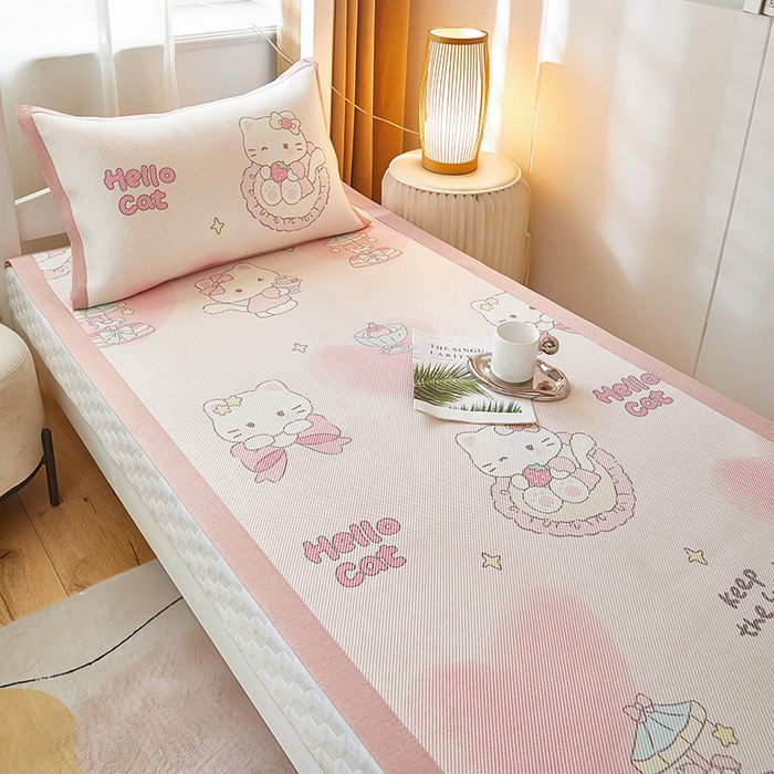 91家纺网 家纺一手货源 找家纺 沐慕 2025新款学生床小清新印花冰藤席 猫咪公主