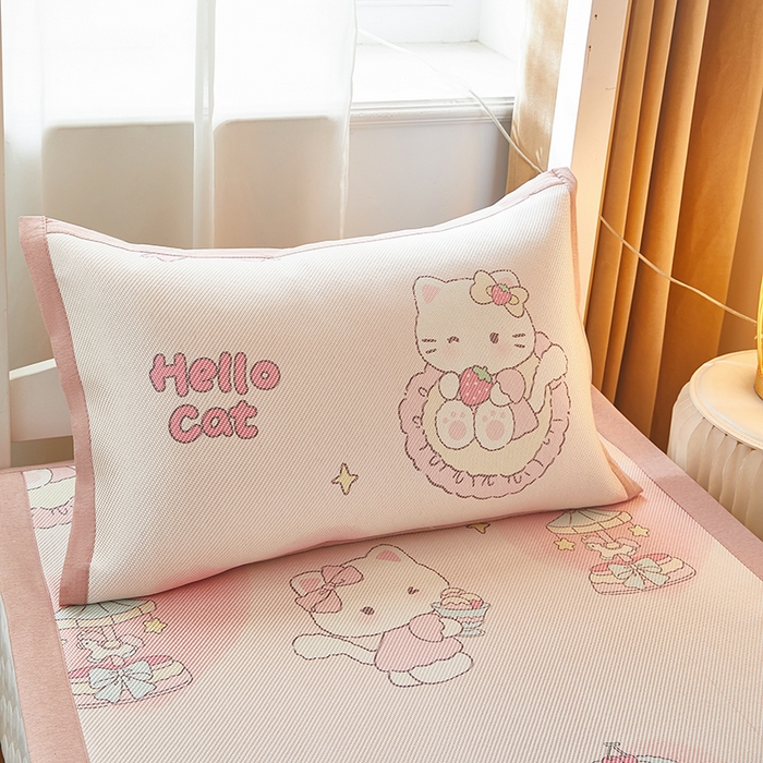 91家纺网 家纺一手货源 找家纺 沐慕 2025新款学生床小清新印花冰藤席 猫咪公主