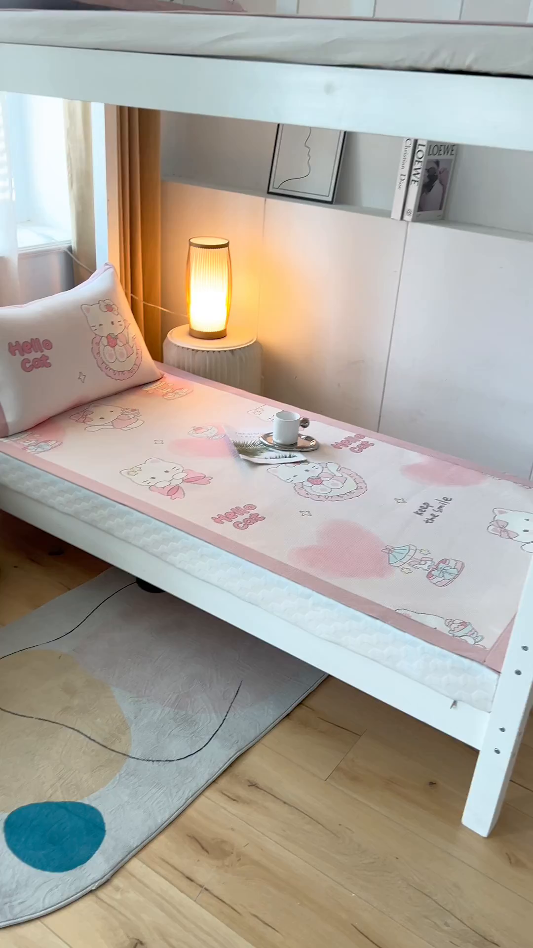 91家纺网 家纺一手货源 找家纺 沐慕 2025新款学生床小清新印花冰藤席 猫咪公主