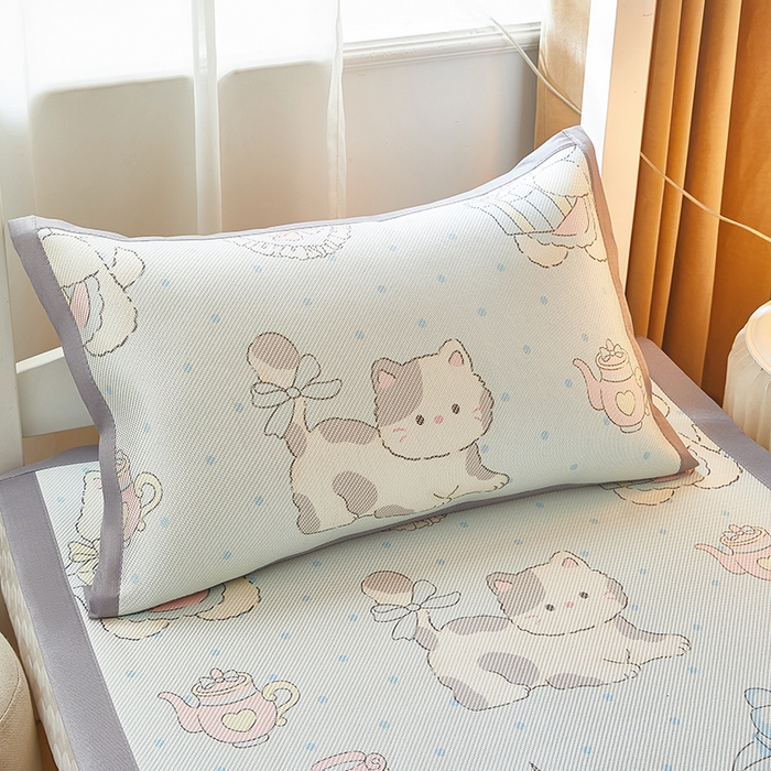 91家纺网 家纺一手货源 找家纺 沐慕 2025新款学生床小清新印花冰藤席 萌宠礼物