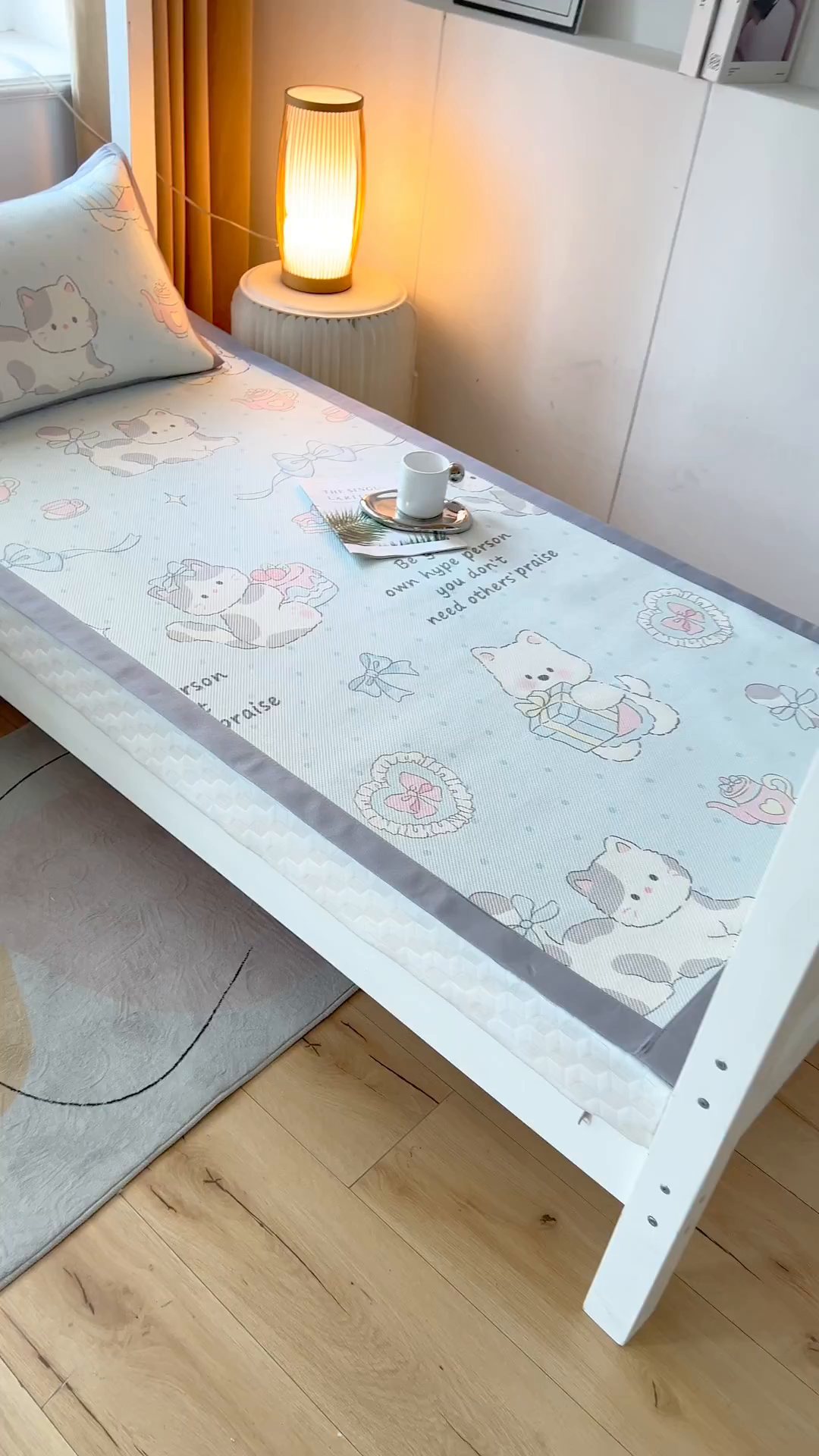 91家纺网 家纺一手货源 找家纺 沐慕 2025新款学生床小清新印花冰藤席 萌宠礼物