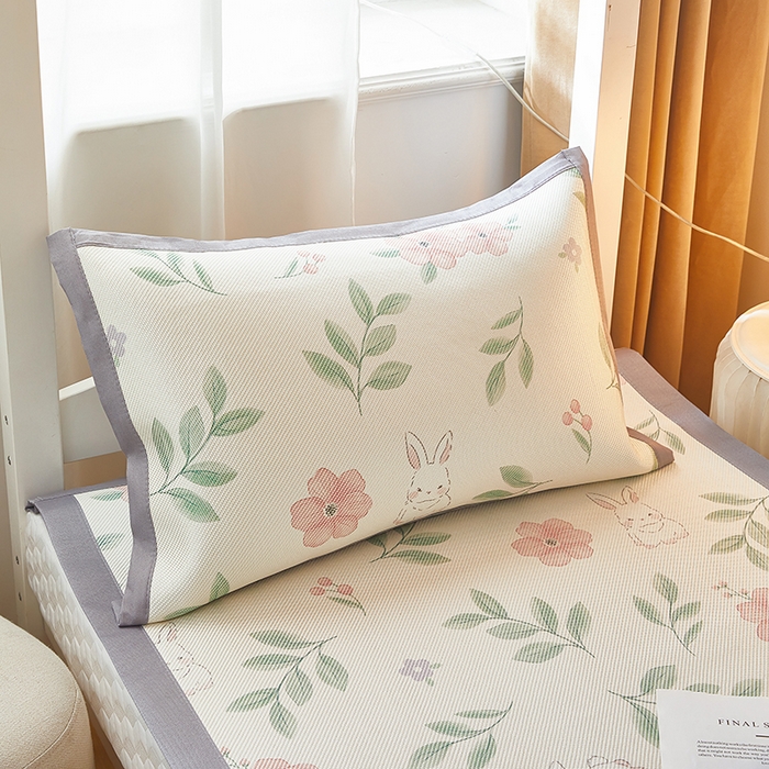 91家纺网 家纺一手货源 找家纺 沐慕 2025新款学生床小清新印花冰藤席 莫妮卡