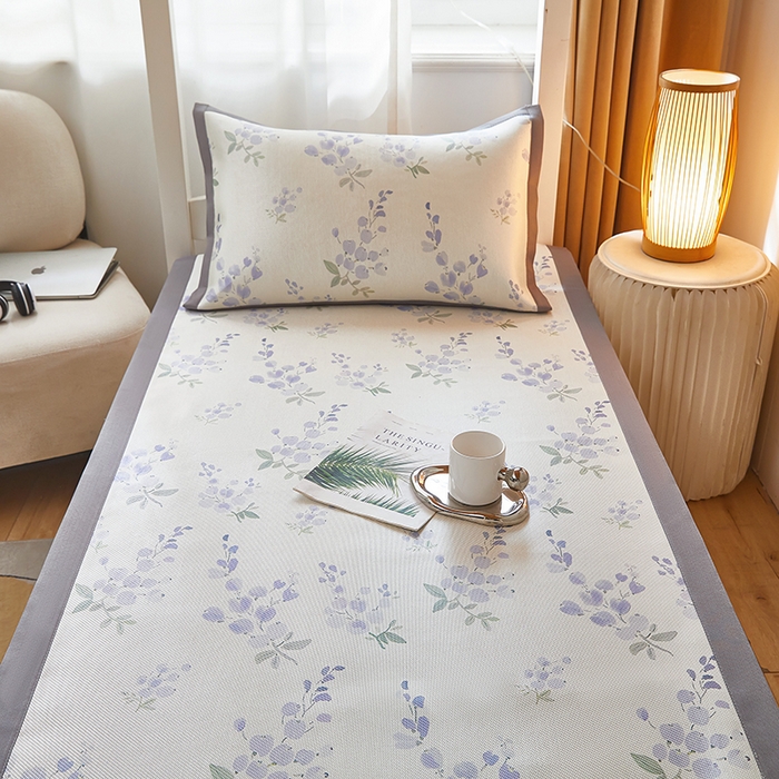 91家纺网 家纺一手货源 找家纺 沐慕 2025新款学生床小清新印花冰藤席 薰衣草