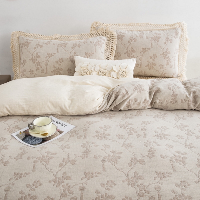 91家纺网 家纺一手货源 找家纺 鲁爱家纺供货 2025新款AB版棉麻流苏款四件套 春晖-米咖