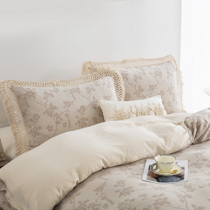 91家纺网 家纺一手货源 找家纺 鲁爱家纺供货 2025新款AB版棉麻流苏款四件套 春晖-米咖