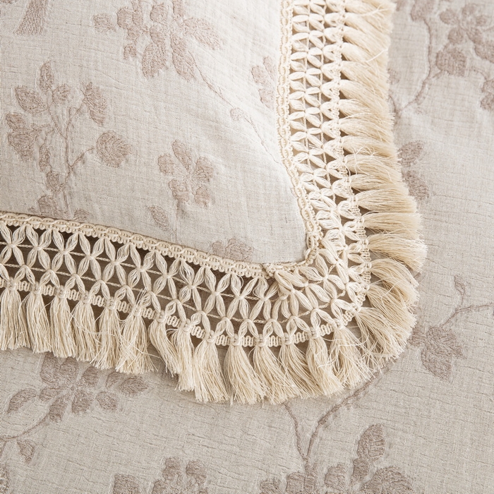 91家纺网 家纺一手货源 找家纺 鲁爱家纺供货 2025新款AB版棉麻流苏款四件套 春晖-米咖